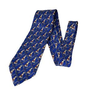Brooks Brothers Makers Yellow Lab Dog Blue Silk Necktie, Tie 58” X 3.25” USA